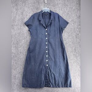 Quince Blue Button Up Midi Shirt Dress Short Sleeve Women’s XL Quiet Luxury